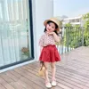 Style coréen Summer Kids Girls 2-PCS Ensembles Dot Peter Pan Collier Chemises + Jupes rouges Vêtements pour enfants mignons E3032 210610