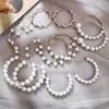 Pendientes de aro de la perla de la imitación blanca coreana para las mujeres Redondo Faux Big Declaración Earings Boho Boda Joyería
