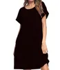 LU post Vestido Maxi Feminino Verão Casual Decote em V Sólido Longo Moda Bolsos Manga Curta Soltos Vestidos Femininos Plus Size