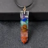 Hexagonal Prism Seven Chakras Healing Crystal Pendulum Pendant Necklace Charms For Women Men Rope Chain Gift Jewelry