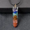 Hexagonal Prism Seven Chakras Healing Crystal Pendulum Hängsmycke Halsband Charms För Kvinnor Män Rope Chain Gift Smycken