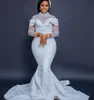 2022 Plus Size Arabic Aso Ebi Luxurious Mermaid Lace Wedding Dress Pearls Long Sleeves Vintage Bridal Gowns Dress ZJ440
