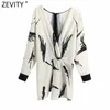 Zevity Women Vintage V Neck Bläckmålning Knitted Casual Smock Blouse Office Lady Patchwork Kimono Shirts Chic Blusas Tops LS7430 210603