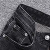 American Streetwear Fashion Men Jeans Retro Black Gray Slim Fit Ripped for Printed Designer Hip Hop Denim Punk Pants