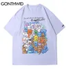 GONTHWID T-Shirts Cartoon Bears Drucken Baumwolle Streetwear Harajuku Hip Hop Casual Tees Shirts Mens Fashion Kurzarm Lose Tops C0315