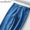 Women's Stretch Jeans Summer High Waist Hip Slim Fit Skinny Tight Bound Feet Spring Ladies Pencil Trouserse 210604