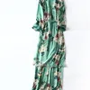 Nya kvinnor grön färg badrockstil lång kimono vintage blommig tryckt brett ben pant damer retro outfit t200716