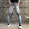 Мужские джинсы Gaojiechao Brand Webbing Hole Color Painting Gratfiti Splash Ink Старые джинсы мужские синие промытые тонкие брюки молнии