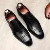 Duży rozmiar EUR46 Black / Coffee Brogue Mens Buty społeczne Oryginalne skórzane buty ślubne