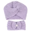 M388 Baby Kinder Bowknot Stirnband Mutter Knoten Strickmütze 2 teile/satz Kleinkinder Kinder Kopfbedeckung Haarband Erwachsene Turban Mützen Kappen Set