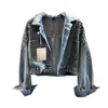 QNPQYX Kvinnors Jackor med Rivet Denim Jean Tops European 2018 Höst Ny Kvinna Nail Short Wash Jeans Jacket Girl Fashion