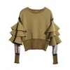 EAM Spring Round Round Neck Solid Color Gauze Split Joint Loose Sweatshirt Women Fashion JC509 201210