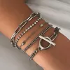 Link Chain 5st Boho Bangle Set Knot Arrow Crystal Bead Armband Women Charm Party Bröllop Summer Silver Jewelry Armband Fawn22