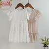 Yeni Yaz Kız Elbise Şifon Draped Prenses Çocuk Çocuklar Için Elbiseler Vestidos de Verano Beyaz Siyah Sukienki 2-6yrs Q0716