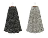 Damska Wysoka Talia Plisowane Spódnice Lato Polka Dots Elastyczna Spódnica Midi Casual Harajuku A-Line Black White 210529