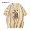 MOINWATER Femmes Motif abstrait T-shirts Lady Coton Vert Summer Tees Kaki Manches courtes Streetwear Tops MT21027 210720