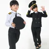 90-160cm Kids Pilot Kostymer Karneval Halloween Party Wear Flight Attendant Cosplay Uniforms Barn Flygplan Kaptenkläder Q0910