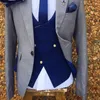 3 Piece Gray Wedding Tuxedo for Men Formal Suits Set Jacket Double Breasted Waistcoat with Royal Blue Pants Male Fashion Costume X0608
