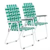 Garden Sets 2pcs Steel Tube PP Webbing Bearing 120kg Folding Beach Chair Light Green Strip