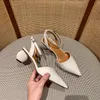 Sandali con tacco alto da donna in vera pelle con cinturino alla caviglia, punta a punta, elegante abito da sera stile OL da donna, scarpe comode