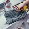 Luxuriöse Damen-Denim-Schulter-Umhängetasche, Kette, Messenger-Taschen, einfarbig, mit Pailletten, Buchstaben, Pailletten, Haspe, weiches Segeltuch, Pattentasche, Umhängetasche, Designer-Handtaschen, MM, Schwarz