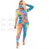 Women Tracksuits Fashion Tie Dye Two Piece Outfits Long Sleeve Tops Pants Mask Sets Ladies Sportswear Autumn Casual Tracksuit