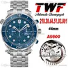 TWF Diver 300m A9900 Automatique Chronographe Homme Montre Céramique Bezel Blue Wave Texture Cadran Deux Bracelet en acier inoxydable 210.30.44.51.03.001 Super édition Puretime 04A1