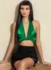 Ggbaofan Satin Fashion Sexy Halter Twist Crop Top For Women Sleeveless Backless Y2K Tops Cropped Party Club Clothes Summer Y220304