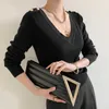 Spring Autumn Fashion Sweater for Women Slim Sexy V Neck Long Sleeve Black Korean Tops Woman Knitted Sweaters 210525