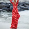 باريس فتاة البولكا نقطة اللباس الأحمر طويل الأكمام الصيف اللباس المرأة بوهو فساتين السيدات مثير عالية سبليت تونك المرأة فستان طويل الصيف 210309