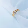 Bague de fiançailles de mariage de taille libre de luxe pour les femmes 925 Sterling Silver Shiny Zircon Double Layer Pentagram Jewelry 210707