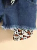 Baby-Jeansshorts mit Leopardenmuster, zerrissenem, ausgefranstem, rohem Saum und Gürtel SIE