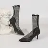 Meotina, botas de tacón alto de cristal a media pantorrilla, zapatos de mujer sexis transparentes, puntiagudos, tacones finos, recortes, botas cortas para mujer, verano 210608