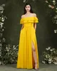 Vestido de dama de honor de gasa amarillo de moda una línea vestido largo de dama de Honor boda de verano hecho a medida BM3101