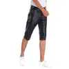 Pantalones cortos de verano para hombre, informales, de tendencia, de cuero elástico, holgados, para hombre, ropa informal estilo Hip Hop Punk, pantalones de cinco puntos para hombre, finos, negros, seis