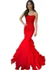 2022 Rode kant avondjurken prom tule strapless zeemeermin stijl open rug korset terug speciale gelegenheid formele jurk