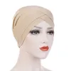 Femmes solide inde chapeau musulman à volants Cancer chimio Beanie Turban Wrap écharpe casquette foulard pour les femmes musulmanes solide coton Turban Y1020