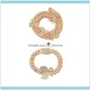 Örhängen SmyckenEåringar Halsband 12mm Rose Guldfärg Kubansk kedja Butterfly Bracelet CZ Luxury Bling Hip Hop Choker Smycken Sets för män