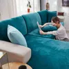 Blue Velvet Elastic Sofa Covers Sets for Living Room Plush Furniture Slipcovers Elasticated Couch Cushion Cover 2 and 3 Seater 211116