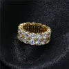 Anelli da uomo Hip Hop Classico a 2 file di diamanti con montatura a punta di diamante di alta qualità Tipo di anello in zircone Gioielli in oro 18 carati