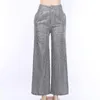 Kvinnor Pants Women's Capris Fashion Street Style paljetter Långa byxor Hög midja Solid Löst breda benbottnar Glänsande sexig elastik