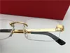 Rahmenlose, 18 Karat vergoldete, ultraleichte Herren-Brillenfassung, flache Brille im Business-Stil, hochwertige Myopie-Brillenfassung aus Metall mit Spiegelbein