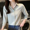 Plus Rozmiar Kobieta Koszula Jesień Moda Solid Szyfonowa Bluzka Kobiety Koreańskie Topy Office Lady Odzież z Przyciskiem Blusas 10551 210527