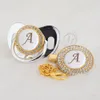 Miyocar Guld Silver Namn Initialer Brev Vit Elegant En Vacker Bling Pacifier och Pacifier Clip BPA Gratis Dummy Bling LA-W 210226