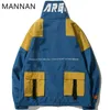 Mannan inverno jaqueta homens windbreaker japão harajuku multi bolsos casaco retro vintage trilha streetwear 210811