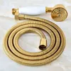 Gold Finish Brass&Ceramics Telephone Shower Head & 1.5 m Hose Handheld Sprayer Shower Set Nhh045 H1209