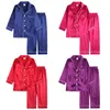 Summer Children Clothes Pajama Set Stain Silk Soft Solid Color Comfortable Kids Girls Boys Pajamas Sleepwear Suit 211130