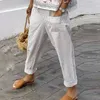 Kobiety Lato Bawełniana Pościel Spodnie Kobiety Luźne Harem Wysokowy Talia Stripe Pocket Spodnie Casual Pantalon Kobiet Spodnie dresowe Spoderem 210709