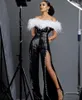 Glitter sequins jumpsuit design prom klänning fjäder pärlor sexig sida split afton klänningar fest klänning skräddarsydda kappa de soiree