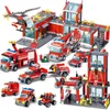 Model Building Kits City Station Building Blocks Sets Fire Engine Fighter Truck Enlighten Bricks Playmobil Toys for Children Gifts